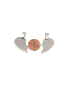 Pendentif coeur brisé argenté en acier inoxydable pouvant être gravé 30mmx22mm 2