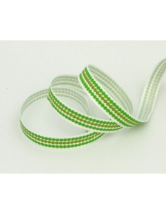 Ruban Galon plat pois vert et kaki sur fond blanc 10mm de... 2