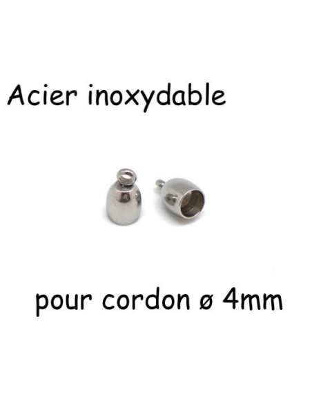 Embout rond pour cordon 4mm argenté en acier inoxydable