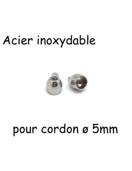 Embout argenté en acier inoxydable pour cordon 5mm