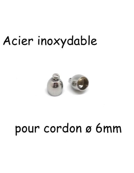 Embout pour cordon 6mm argenté en acier inoxydable