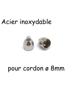 Embout pour cordon 8mm en acier inoxydable argenté
