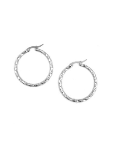 Boucles d'oreilles rondes torsadées argenté