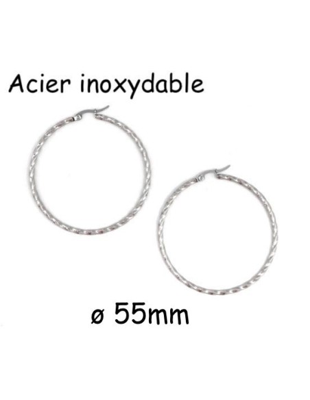 Grande créole torsadée en acier inoxydable argenté