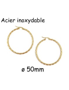 Créole doré 50mm torsadée en acier inoxydable