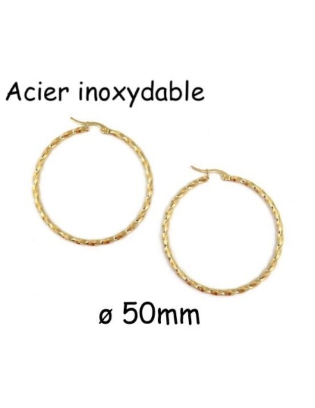 Créole doré 50mm torsadée en acier inoxydable