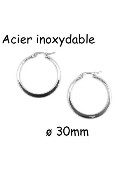 Créole plate argenté en acier inoxydable 30mm