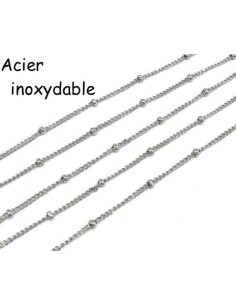 Chaine gourmette fine alterne de bille 3mm argenté en acier inox