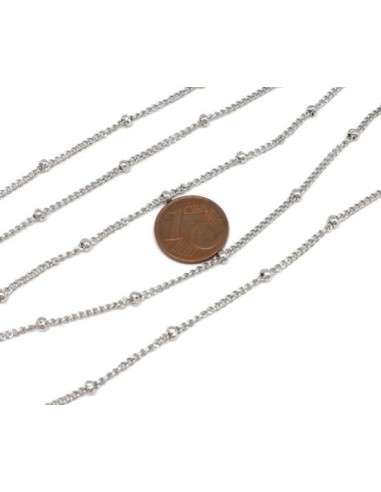 Chainette gourmette fine et boule 3mm argenté en acier inox