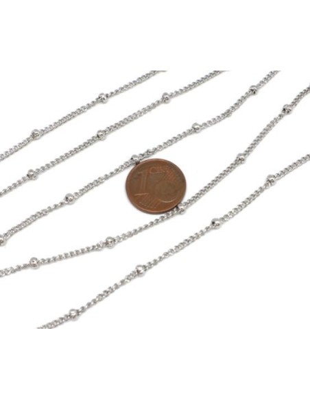 Chainette gourmette fine et boule 3mm argenté en acier inox