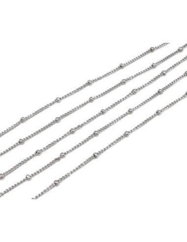 Chaine gourmette fine intercalé de boule de 3mm argenté en acier inox