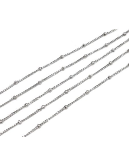 Chaine gourmette fine intercalé de boule de 3mm argenté en acier inox