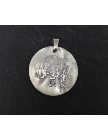 Pendentif nacre éléphant argenté