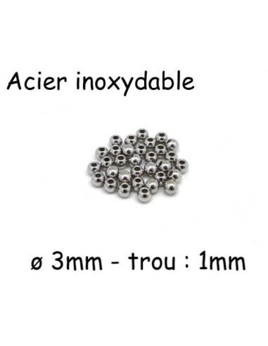Petite perle ronde 3mm en acier inoxydable argenté