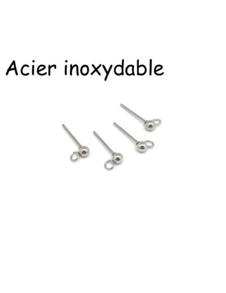 clous d'oreilles argenté en acier inoxydable avec attache plastique