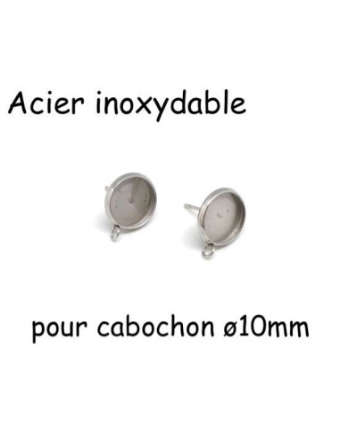 Support boucle d'oreilles tige pour cabochon 10mm en acier