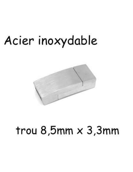 Fermoir aimanté pour cuir de 8mm en acier inoxydable argenté brossé