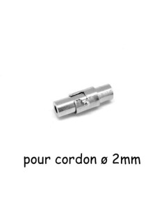 Fermoir aimanté embout rond pour cordon cuir de 2mm en métal argenté