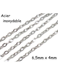 chaîne argenté maillon forçat ovale en acier inoxydable - maillon 4mm x 6,5mm
