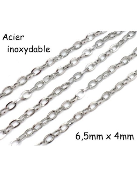 chaîne argenté maillon forçat ovale en acier inoxydable - maillon 4mm x 6,5mm