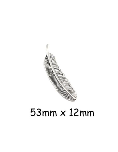 Pendentif plume argenté en métal ajouré 5cm