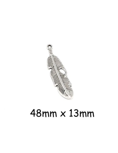 Pendentif argenté plume en métal 5cm