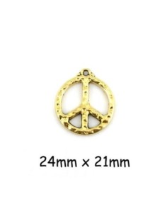 Breloque peace and love doré en métal martelé