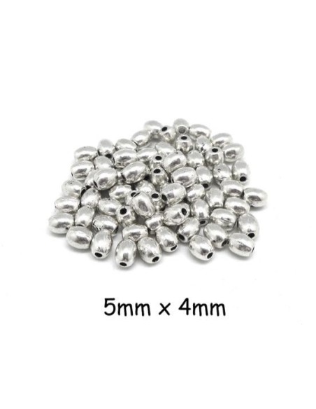 Petite perle olive en métal argenté pour bracelet wrap