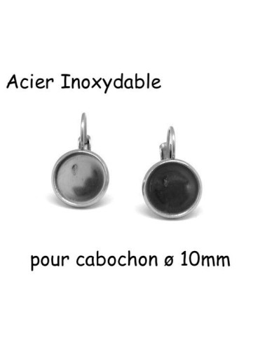 Boucles d'oreilles dormeuse pour cabochon de 10mm en acier inoxydable argenté - 1 paire