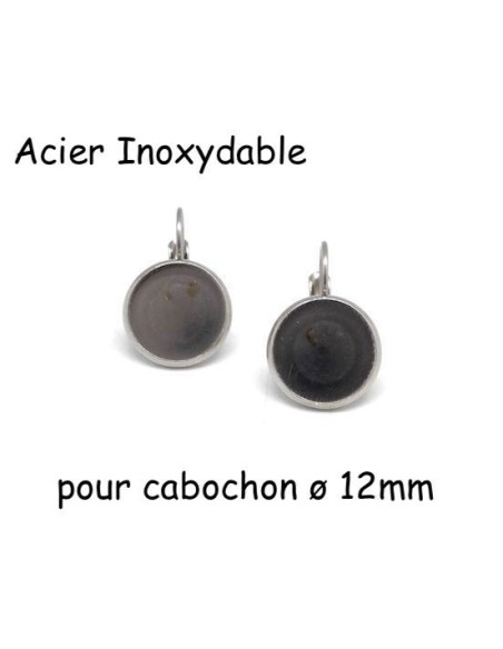 Boucles d'oreilles dormeuse pour cabochon de 12mm en acier inoxydable argenté - 1 paire