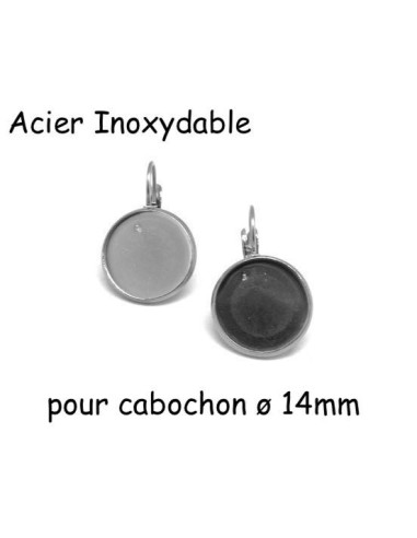 Boucles d'oreilles dormeuse pour cabochon de 14mm en acier inoxydable argenté - 1 paire