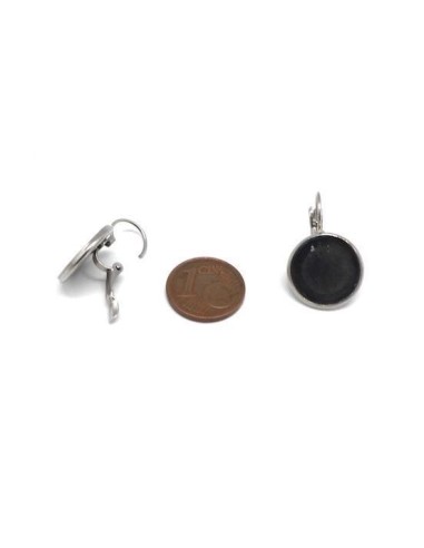 Boucles d'oreilles Dormeuses pour cabochon 14 mm en Acier Inox x2