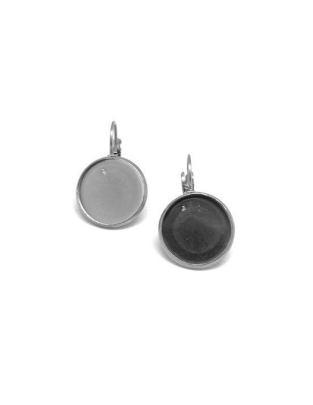 Boucle d'oreille dormeuse pour cabochon de 14mm argenté en acier inox
