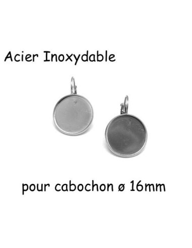 Boucles d'oreilles dormeuse pour cabochon de 16mm en acier inoxydable argenté - 1 paire
