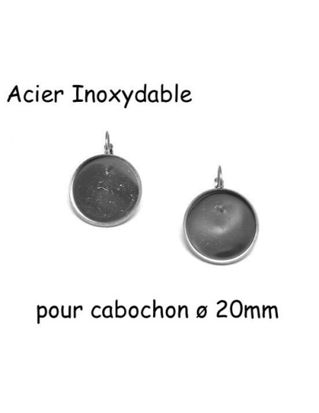 Boucles d'oreilles dormeuse pour cabochon de 20mm en acier inoxydable argenté - 1 paire