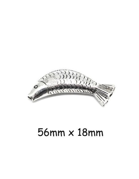 Perle poisson en métal argenté pour cordon 3mm Perle poisson en métal argenté pour cordon 3mm