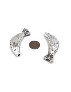 Perle poisson en métal argenté pour cordon 3mm 2