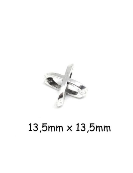 Perle passant gros trou forme croix en métal argenté