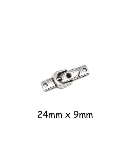 Perle connecteur ceinture argenté lisse en métal
