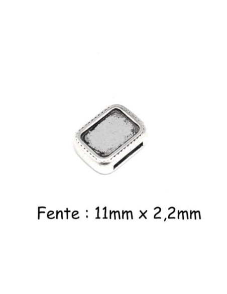 Perle passant rectangulaire pour lanière de 10mm en métal argenté