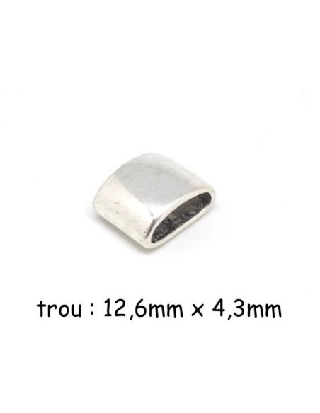 Perle passant argenté bombé pour lanière cuir de 12mm
