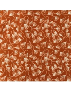 Tissus double gaze de coton motif Gingko rouille - vendu au mètre
