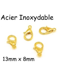 5 Fermoirs mousqueton doré en acier inoxydable 13mm x 8mm