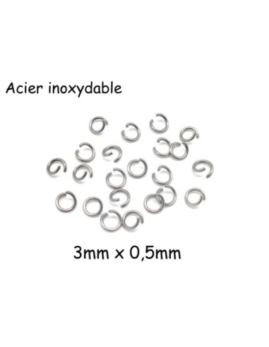 anneaux de jonction en acier inoxydable argenté 3mm x 0,5mm