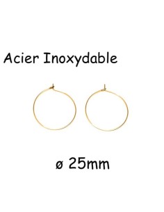 Créole doré fine 25mm en acier inoxydable - 2 paires