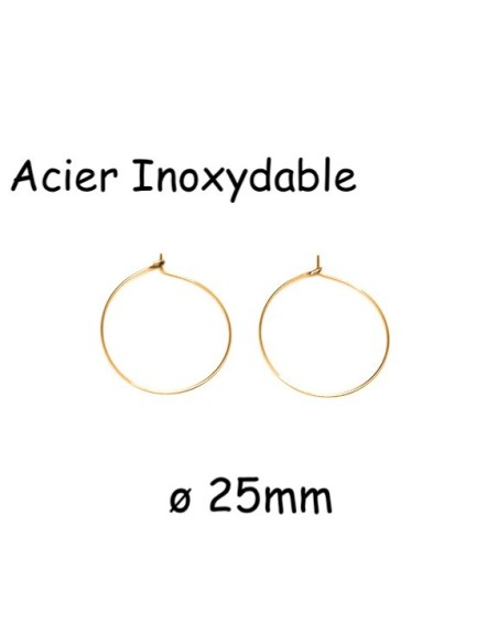 Créole doré fine 25mm en acier inoxydable - 2 paires