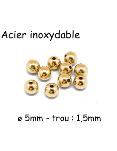 Perle ronde doré 5mm en acier inoxydable couleur or