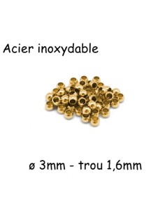 Perle ronde 3mm doré en acier inoxydable pour cordon de 1,5mm