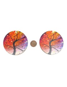 Pendentif en bois arbre de vie orange, rose violine, noir 60mm 2