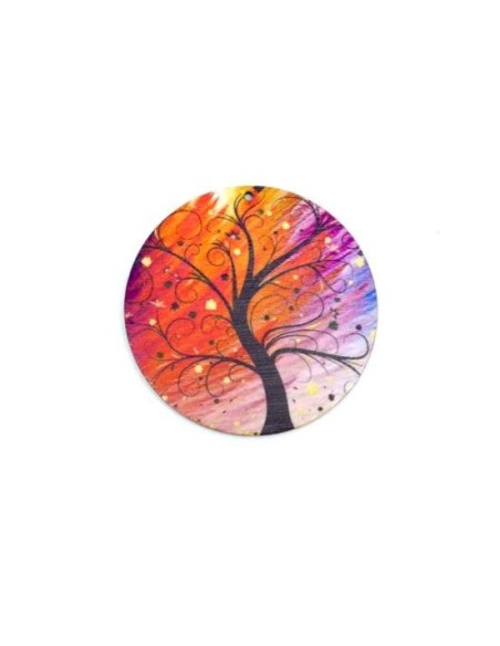Grand pendentif bois arbre de vie coloré 60mm